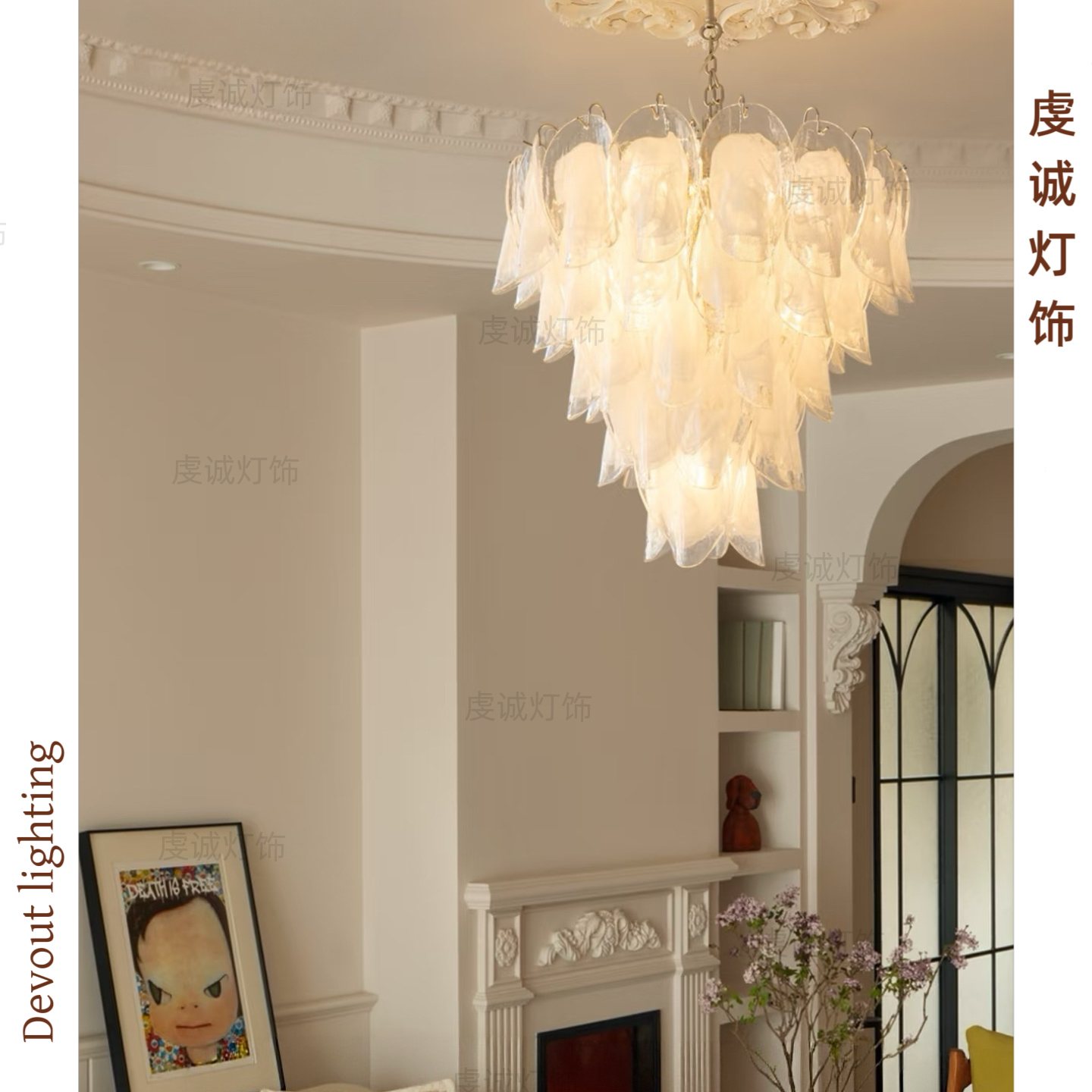 法式Murano穆拉诺中古风玻璃吊灯客厅灯奶油风卧室餐厅灯设计师款