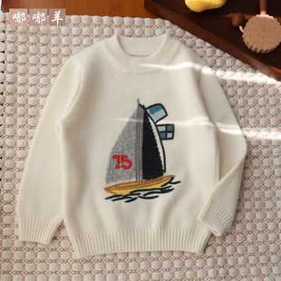儿童白色毛衣秋冬季针织100纯羊绒衫男女童洋气上衣厚宝宝打底衫