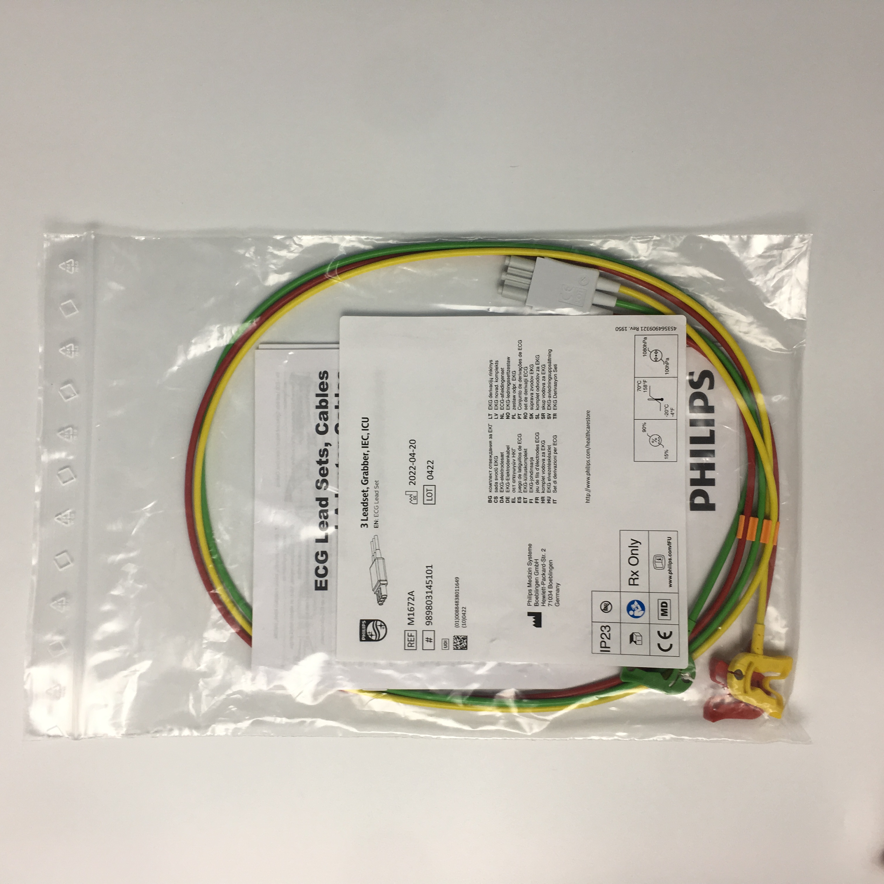 原装M1672A心电导联线三导夹式分线1M欧标（R红、F绿、L黄