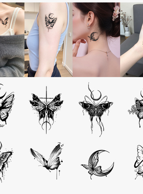 新款简约蝴蝶草本植物纹身贴女小众ins风个性辣妹仿真刺青纹身贴
