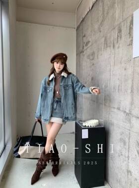 2025新款秋冬款韩版时尚洋气牛仔套装女外套短裤两件套百搭女套装