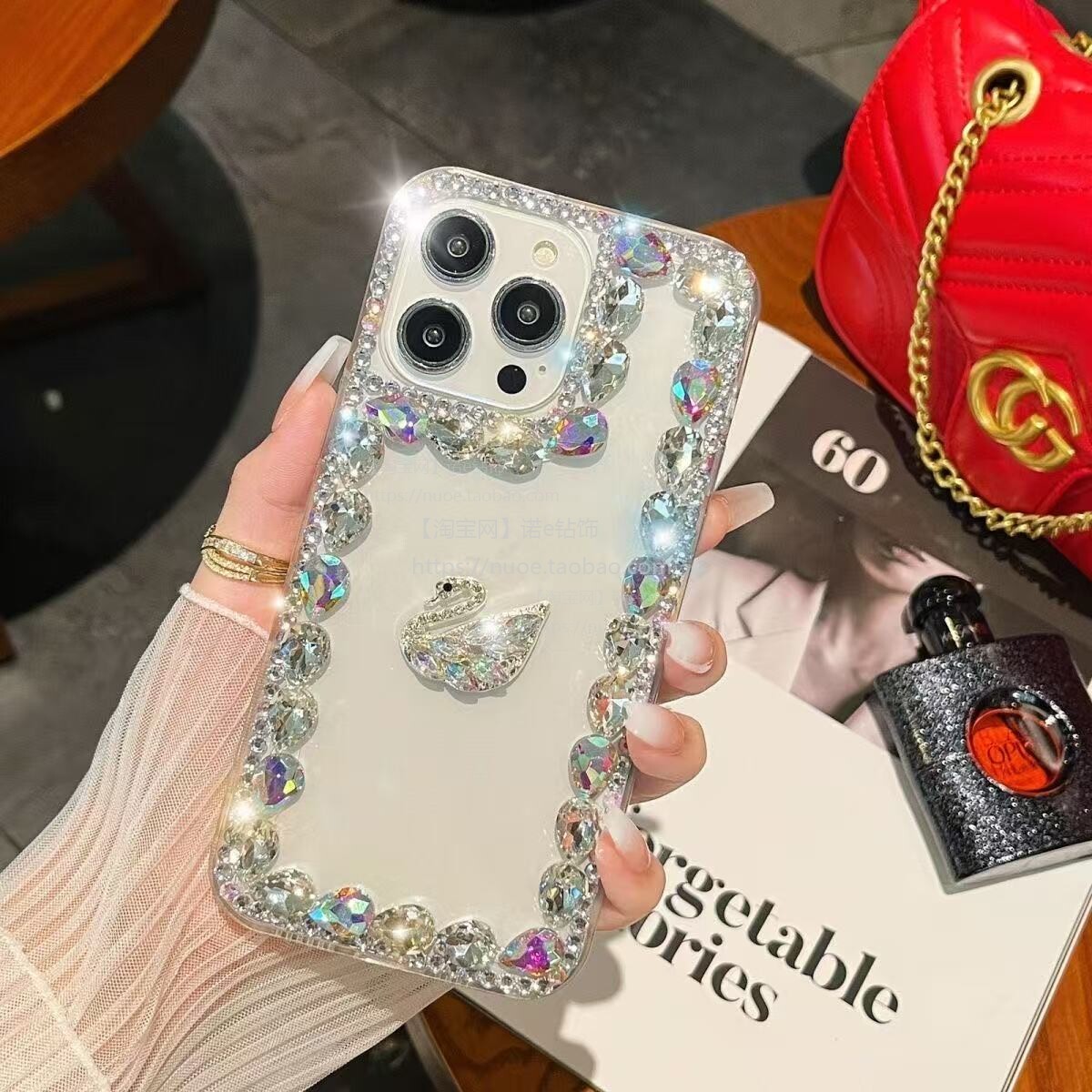闪钻渐变天鹅适用苹果16手机壳iPhone15plus全包透明13保护软套14promax硅胶防摔12个性创意XR女新款7气质8潮