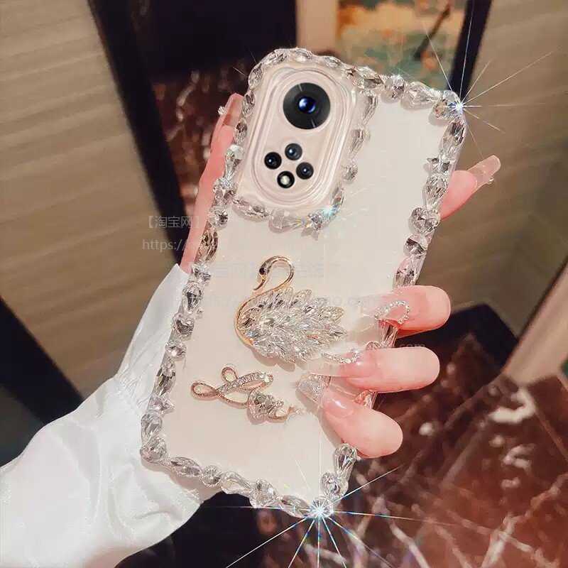闪钻天鹅适用荣耀300手机壳100气质200Pro+透明Play8T高档时尚Magic5摄像头X60全包防摔90GT外套4女神7新款潮