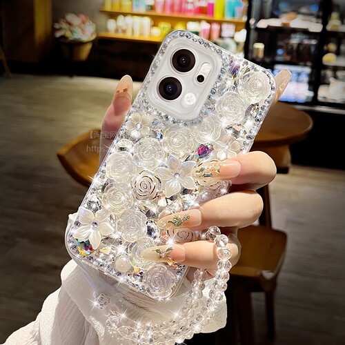 满钻花朵适用opporeno14手机壳K12透明reno13保护reno10软套reno11全包8防摔9pro+气质5k挂绳FindX6女新款7se
