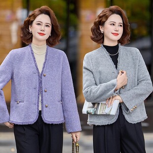 秋春秋冬秋上衣女款简约风中老年外套今年流行40多岁呢子宽松短款
