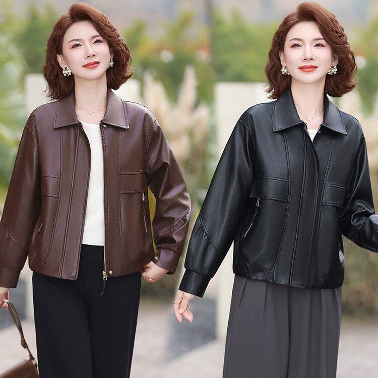 2026新款皮衣女外套妈妈春秋休闲夹克中老年女装时尚洋气PU皮上衣