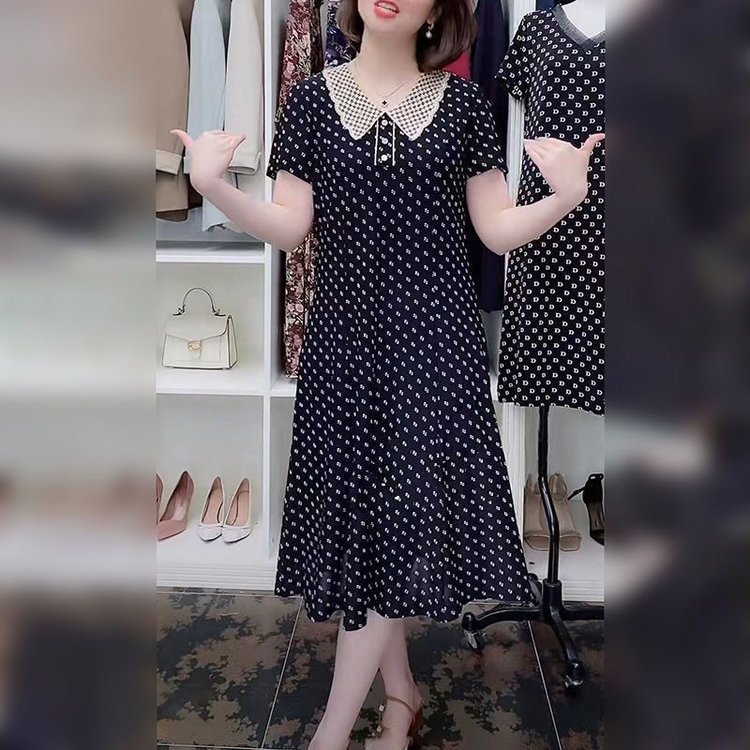 年轻妈妈夏装洋气连衣裙2025新款中老年人女短袖减龄雪纺夏天