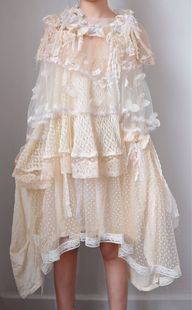 日本古着悦奈风手作连衣裙 vintage 森女花嫁生成色系蕾remake