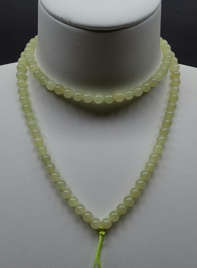 天然和田玉项链卡6mm108颗珠链