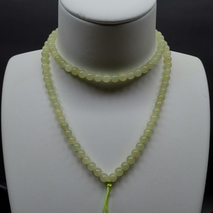 22年老店天然和田玉项链卡6mm圆珠108颗珠链编号64