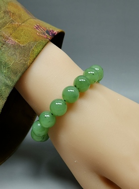 和田玉乌兰海碧玉手串12mm圆珠