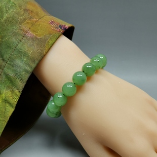 21年老店天然和田玉乌兰海碧玉手串12mm圆珠手链编号950