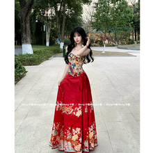 新中式国风红色汉服马面裙女春秋季婚服订婚新年拜年半身裙一整套