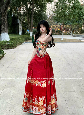新中式国风红色汉服马面裙女春秋季婚服订婚新年拜年半身裙一整套