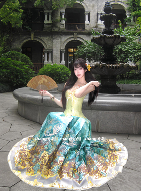 新中式国风绿色改良汉服马面裙女秋季成人礼晚礼服长款大摆裙伞裙