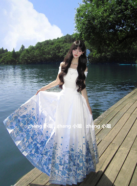 新中式国风白色汉服改良马面裙女夏季成人礼半身裙一字肩上衣套装