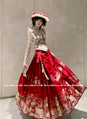 新中式国风红色汉服马面裙女秋冬新年婚服本命年高腰半身裙晚礼服