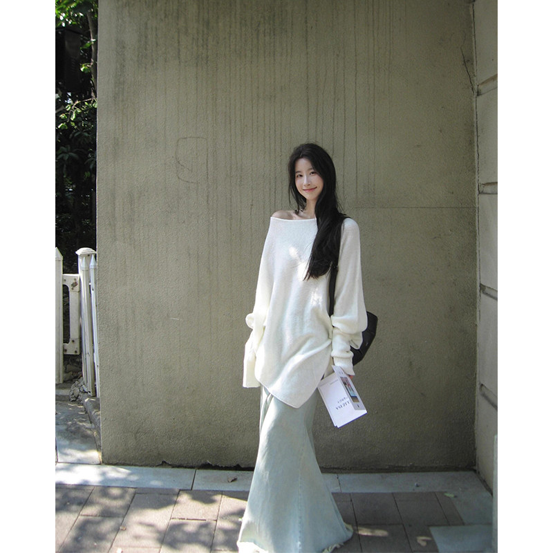 【送运费险】法式斜肩蝙蝠袖毛衣