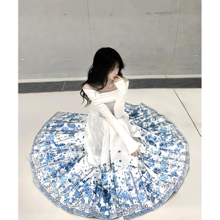 新中式国风白色三生都改良汉服马面裙套装女秋冬季收腰显瘦半身裙