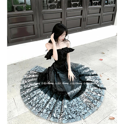 新中式国风黑色改良汉服马面裙女秋冬成人礼收腰半身裙上衣一整套