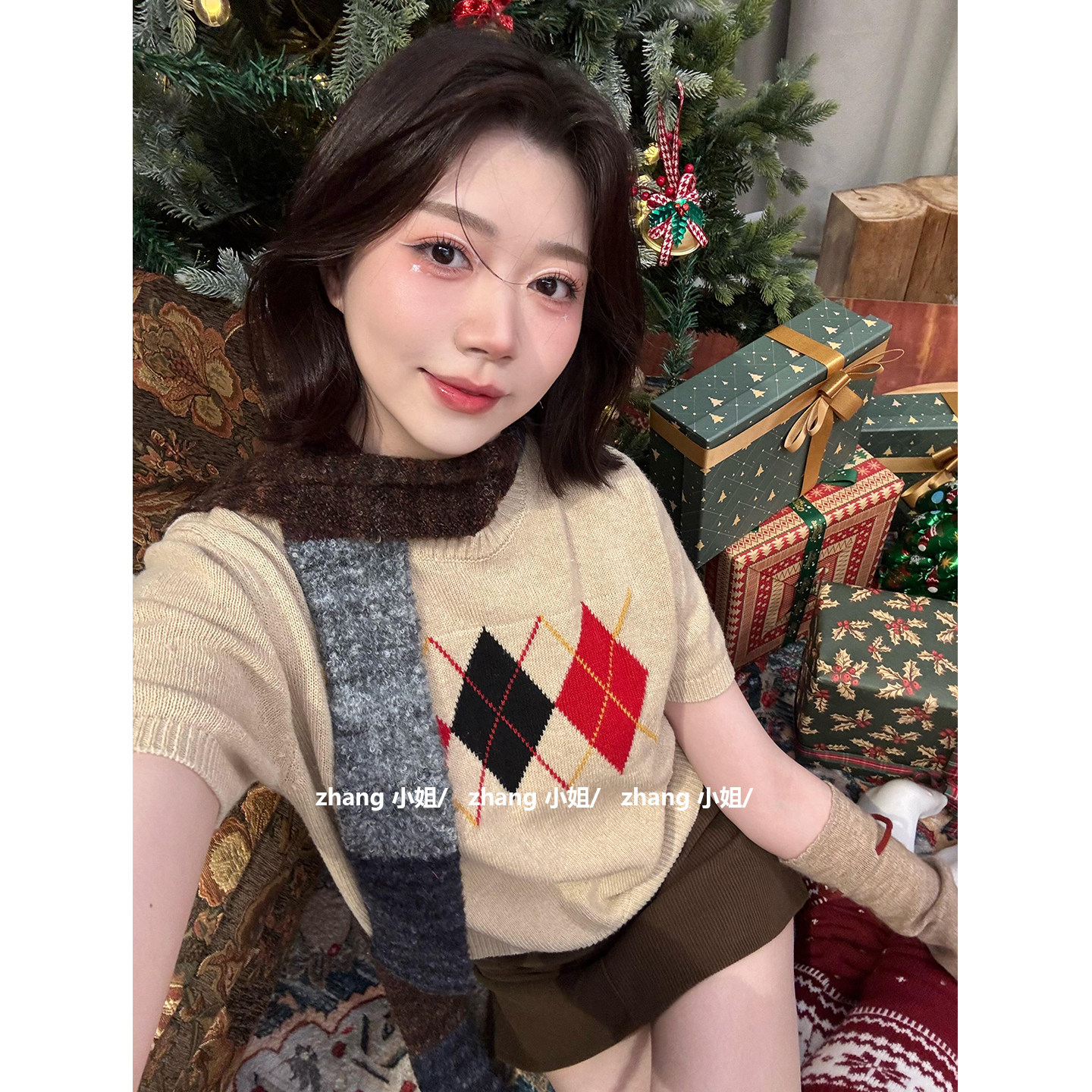 【送运费险】美拉德菱格针织毛衣