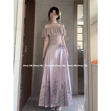 新中式国风紫色汉服改良马面裙女夏季宽松高腰长款百褶半身裙伞裙