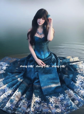 新中式国风蓝色汉服改良马面裙女夏季长款高腰百褶半身裙上衣套装