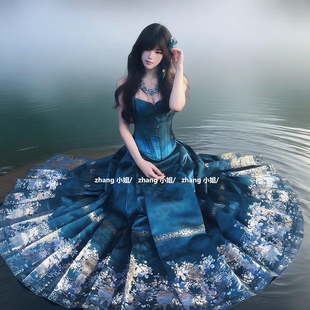 新中式国风蓝色汉服改良马面裙女夏季长款高腰百褶半身裙上衣套装