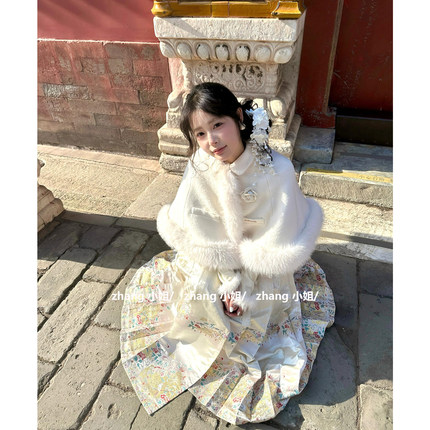 新中式国风改良汉服马面裙套装秋冬季披肩斗篷外套富家千金一整套