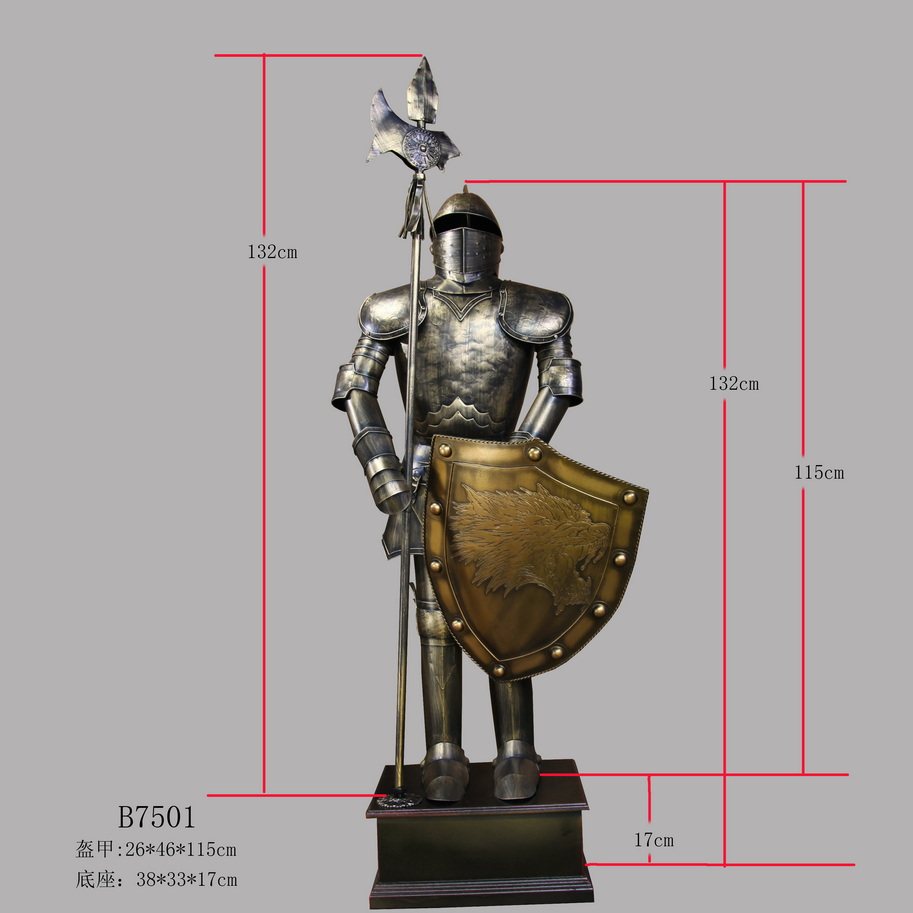 中世纪盔甲武士 欧式仿古酒吧摆件铠甲铁皮人罗马武士新品模型