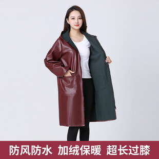 新款皮衣加长工作服加绒劳保服长款罩衣大人防水防油加厚外套男女