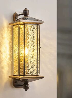 全铜欧式太阳能壁灯户外防水庭院灯别墅大门外墙灯室外阳台壁灯