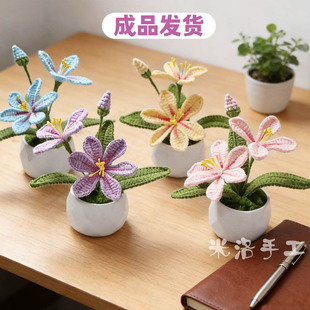 成品汽车小摆件毛线手工钩织仿真花火星兰盆栽假花装饰品桌面摆件