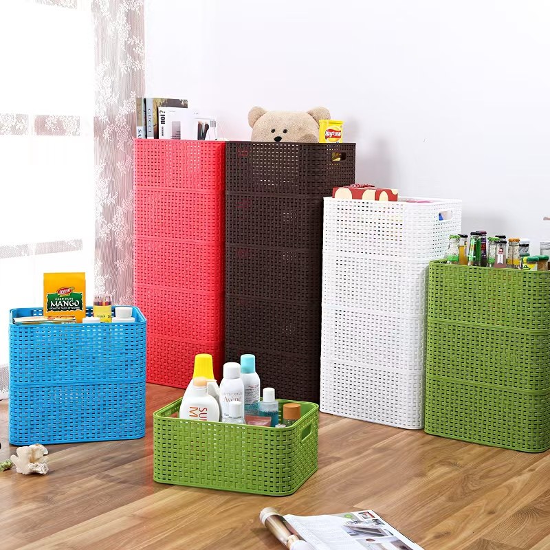 塑料仿藤编收纳筐整理箱加厚框子长方形水果筐可叠加玩具收纳篮子,收纳整理,其他收纳篮,淘宝优惠券,粉丝福利购,淘宝优惠卷