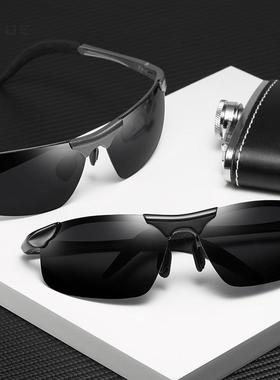 新款偏光太阳镜时尚近视镜男款运动黑色太阳眼镜8177金属复古半框