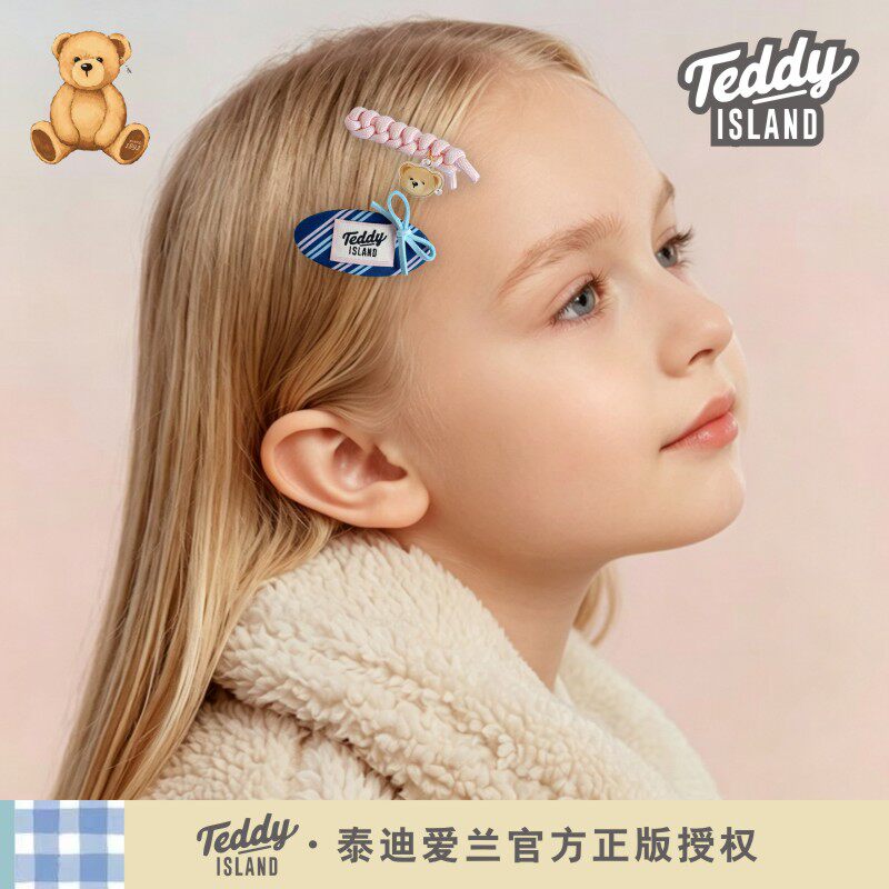 正版泰迪爱兰teddy日韩儿童布艺蝴蝶结发夹可爱格纹bb夹发饰边夹