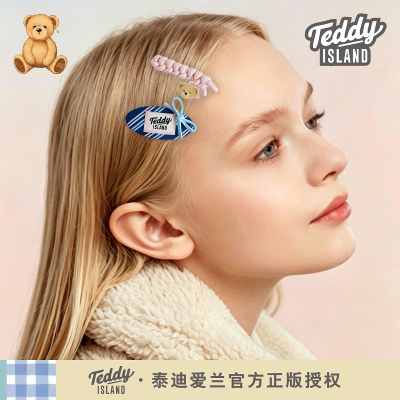 正版泰迪爱兰teddy日韩轻奢布艺蝴蝶结发夹可爱格纹bb夹发饰边夹