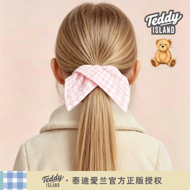 正版泰迪爱兰teddy女童格纹方巾发圈大肠发圈发绳头绳扎头发皮筋