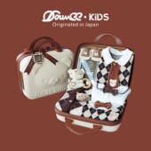 日本Douvee礼盒英伦复古卡其咖色菱纹小熊帅气新生男女宝秋冬礼物