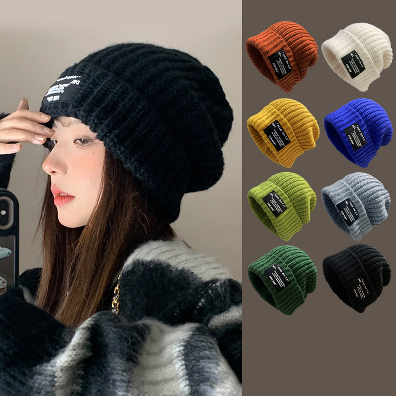 韩版大头围毛线帽男女秋冬保暖粗针织帽子显脸小百搭护耳包头冷帽