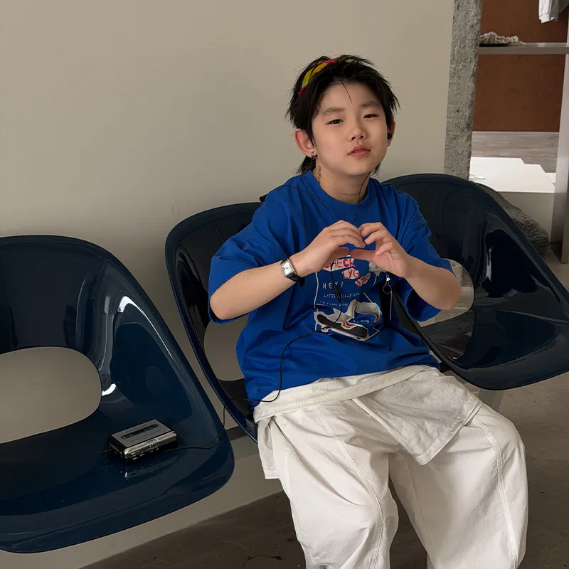 儿童个性印花宝蓝色全棉圆领短袖T恤衫2026春夏男童休闲半袖上衣,童装/婴儿装/亲子装,T恤,淘宝优惠券,粉丝福利购,淘宝优惠卷