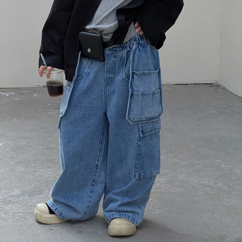 儿童重工口袋工装牛仔裤潮2026春季新款韩版男童宽松休闲直筒长裤,童装/婴儿装/亲子装,裤子,淘宝优惠券,粉丝福利购,淘宝优惠卷