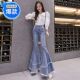 女高腰2021春装 子时尚 新款 原宿显瘦毛边浅色长裤 韩版 喇叭牛仔裤