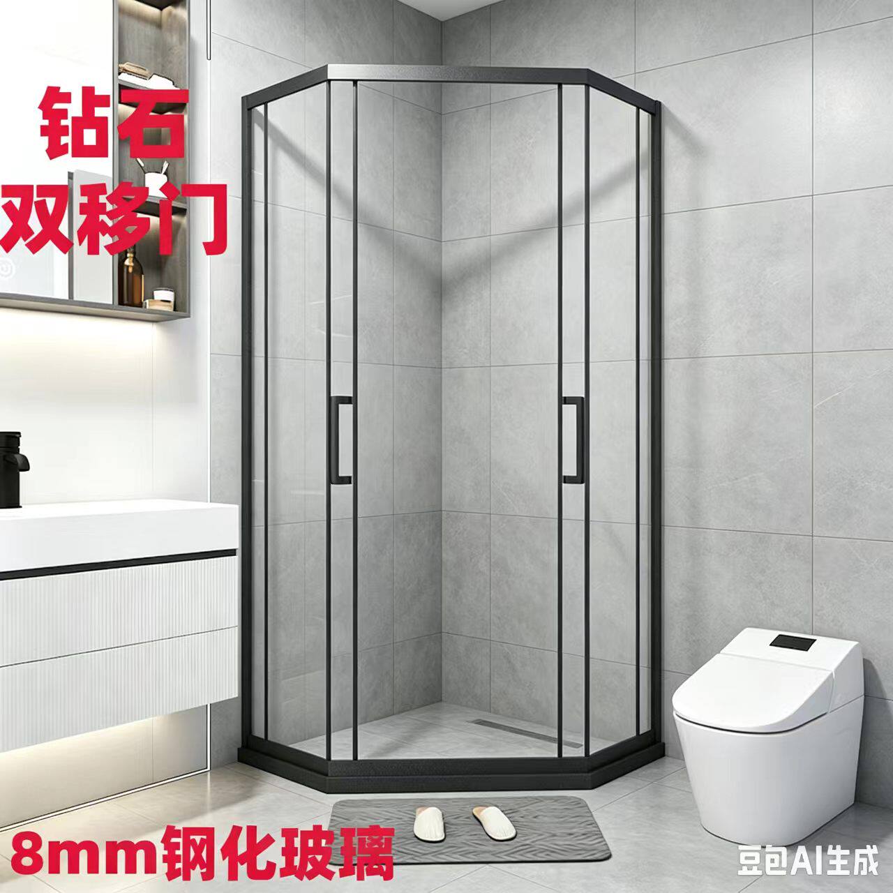 包邮钻石双移门玻璃淋浴房洗澡间沐浴干湿分离隔断