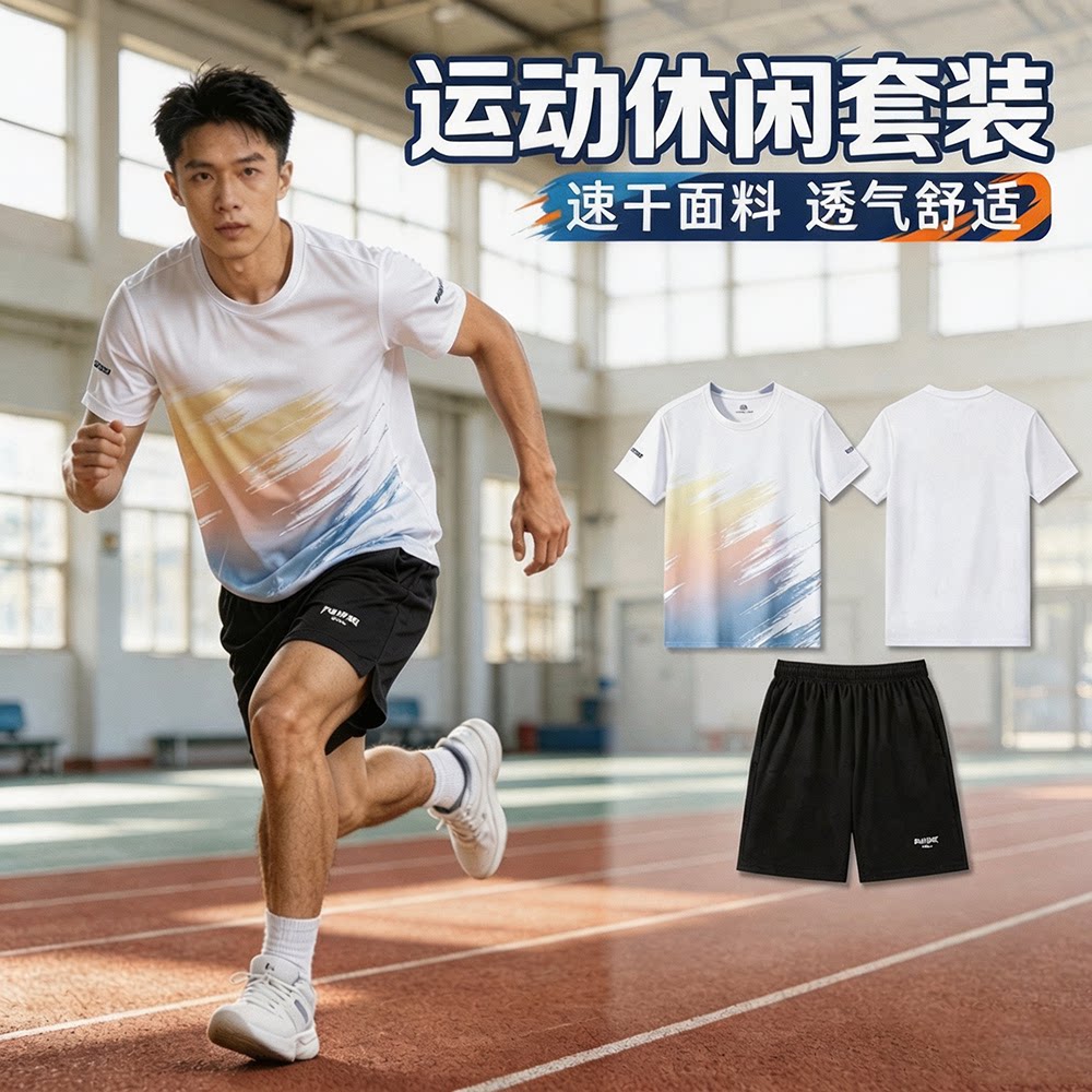 短袖套装跑步乒乓球服速干透气晨跑步羽毛球服空白运动t恤不印字