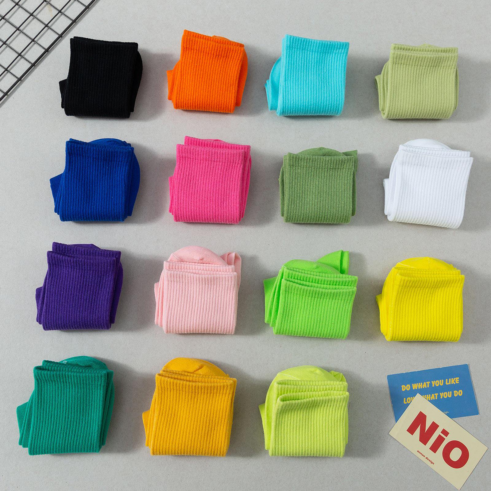 彩色袜子女款夏季长袜纯棉中筒袜多巴胺糖果色透气防臭潮流堆堆袜