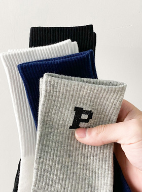灰色袜子女款纯棉中筒袜潮秋冬款运动袜配鲨鱼裤瑜伽裤长筒袜长袜