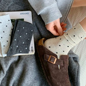 长袜女士堆堆袜搭配勃肯鞋 白色波点袜子女春秋季 中筒纯棉2026新款