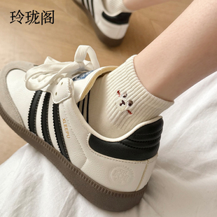 薄款 白色袜子女可爱短袜春夏季 纯棉中筒袜ins潮无骨卡通波点袜
