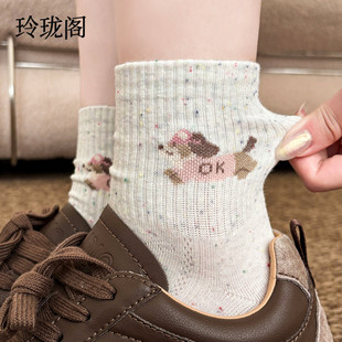 中筒袜ins潮纯棉可爱卡通点子纱女生长袜 薄款 新款 小狗袜子女夏季